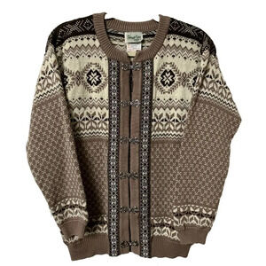 Vintage Cottage Cove Cardigan Womens S Nordic Setesdal Fair Isle Neutral Knit